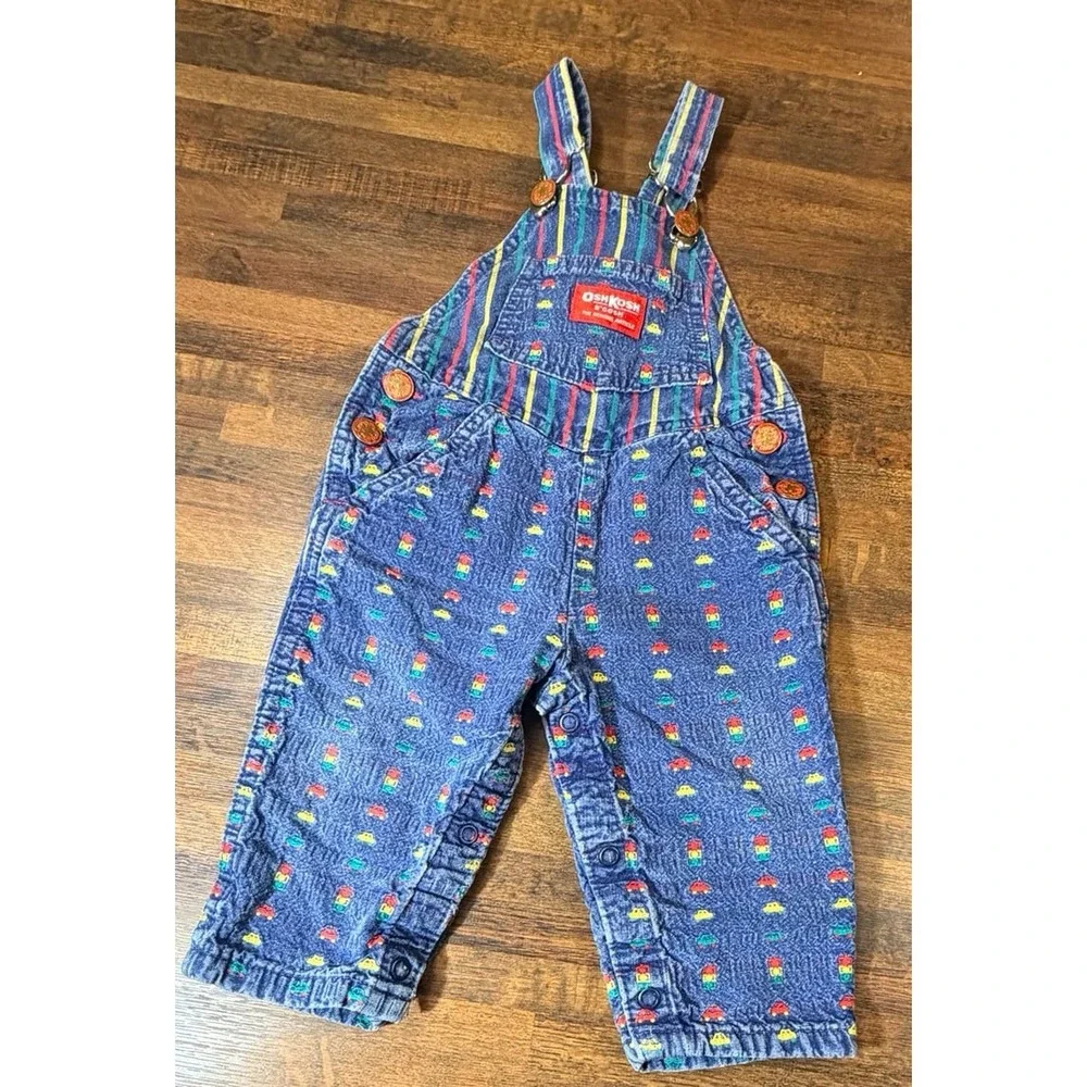 Vintage OshKosh B'gosh overalls. Sz 6/9 months. Cars, trucks and traffic lights